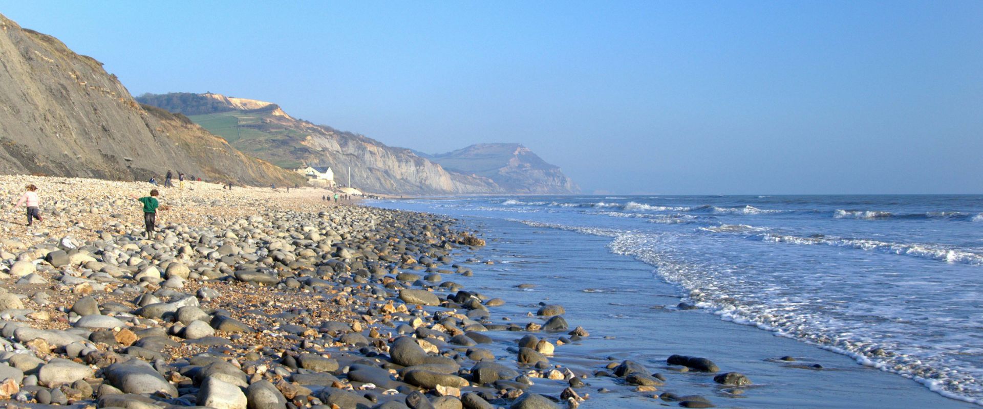 The view along Charmouth Beach in Dorset
