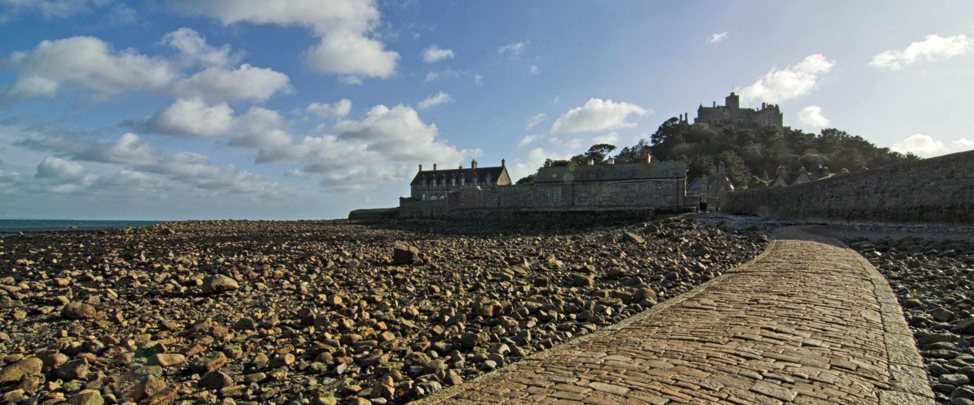 The tidal causeway leading to St. Michael's Mount in Cornwall