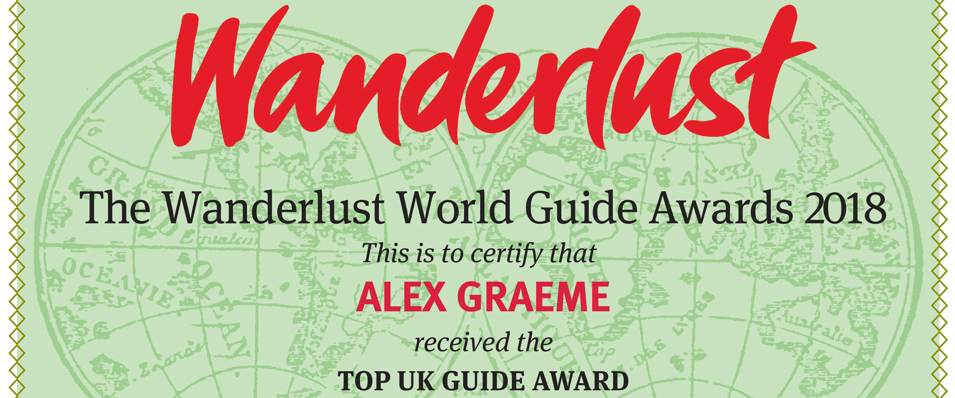 Top UK Guide at the Wanderlust World Guide of the Year Awards 2018
