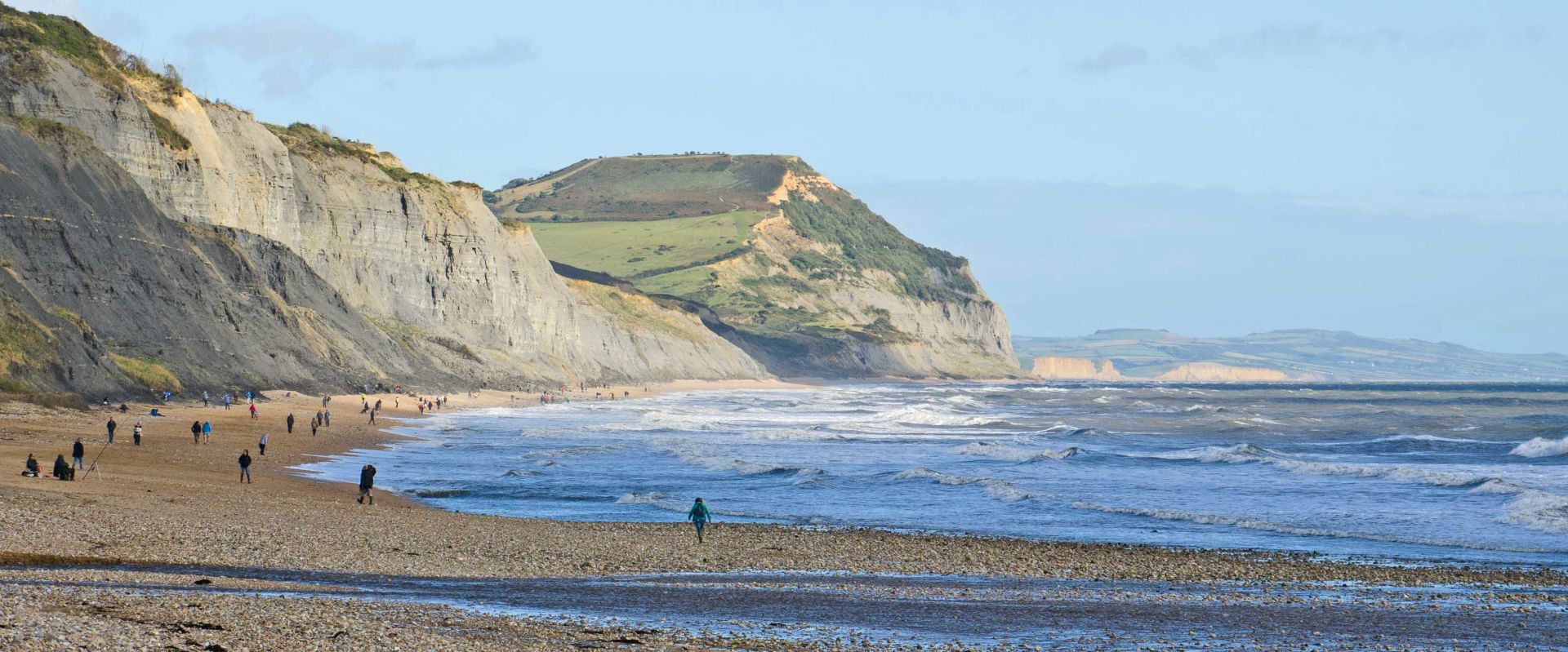 View along the beach at Charmouth on the Jurassic Coast