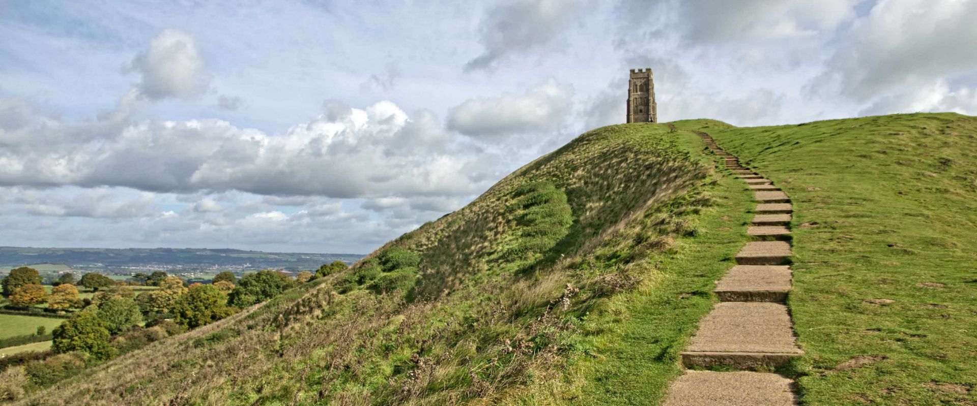 The footpath leading to the top of Glastonbury Tor